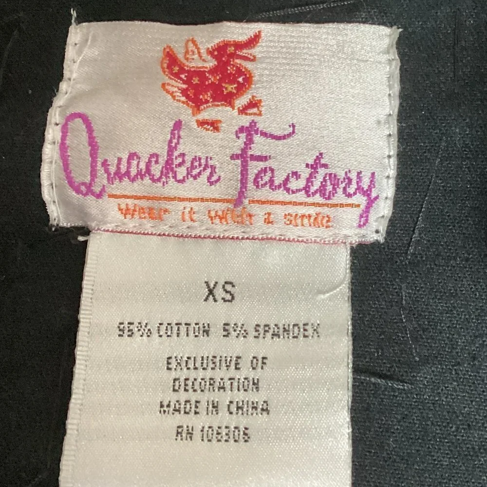 Quacker Factory Black Denim/Jean Jacket Pearl Buttons Beaded Studed Sz XS #57X‎